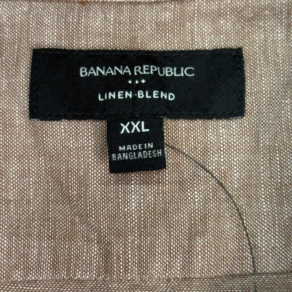 Banana Republic Shirt Mens XXL Tan Linen Blend Short Sleeve Camp Collar 708936